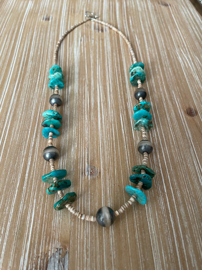 Heishi, Navajo Pearl & Turquoise Necklace