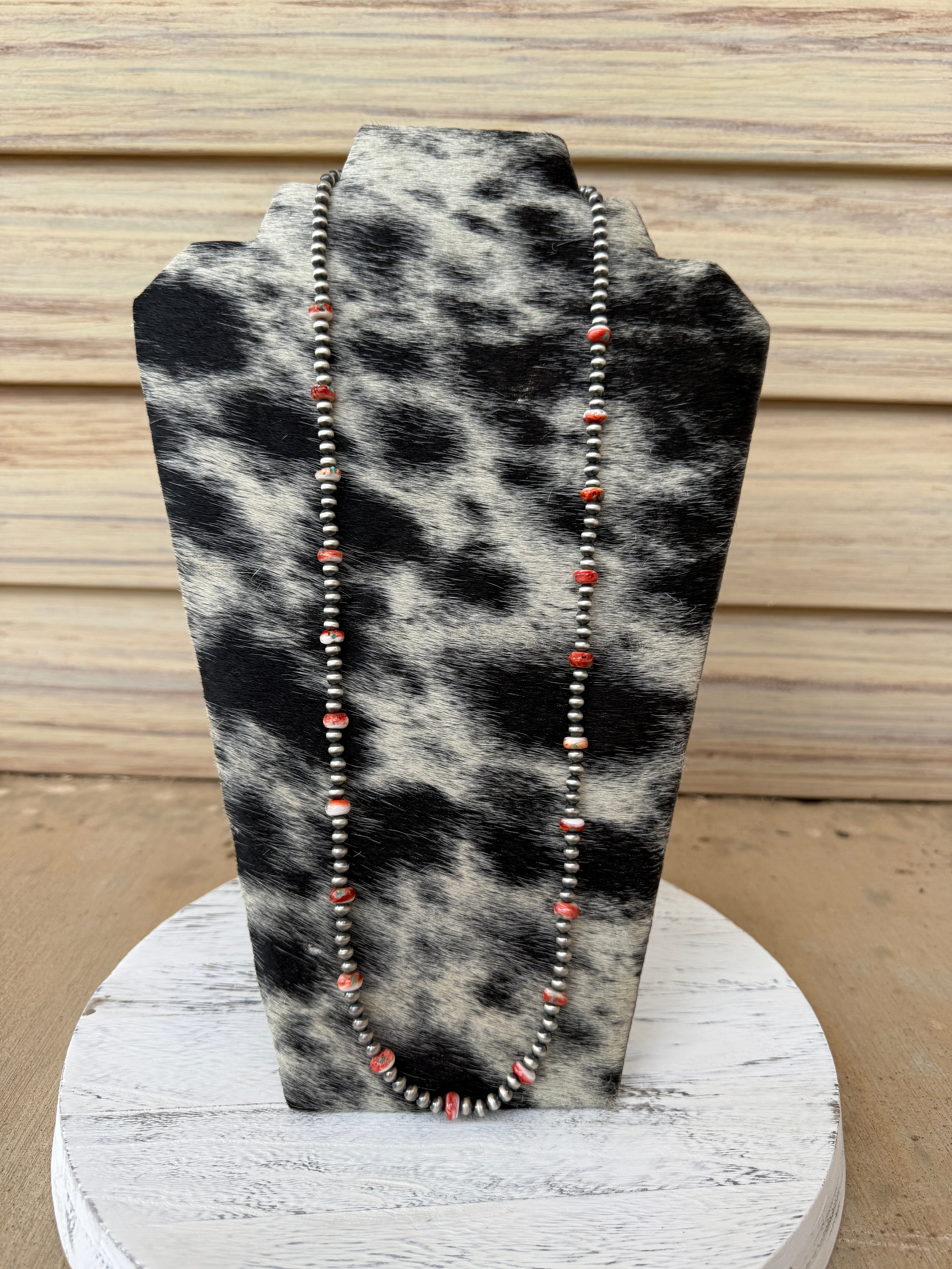 Navajo Pearl & Red Spiny Oyster with Turquoise Inlay Necklace
