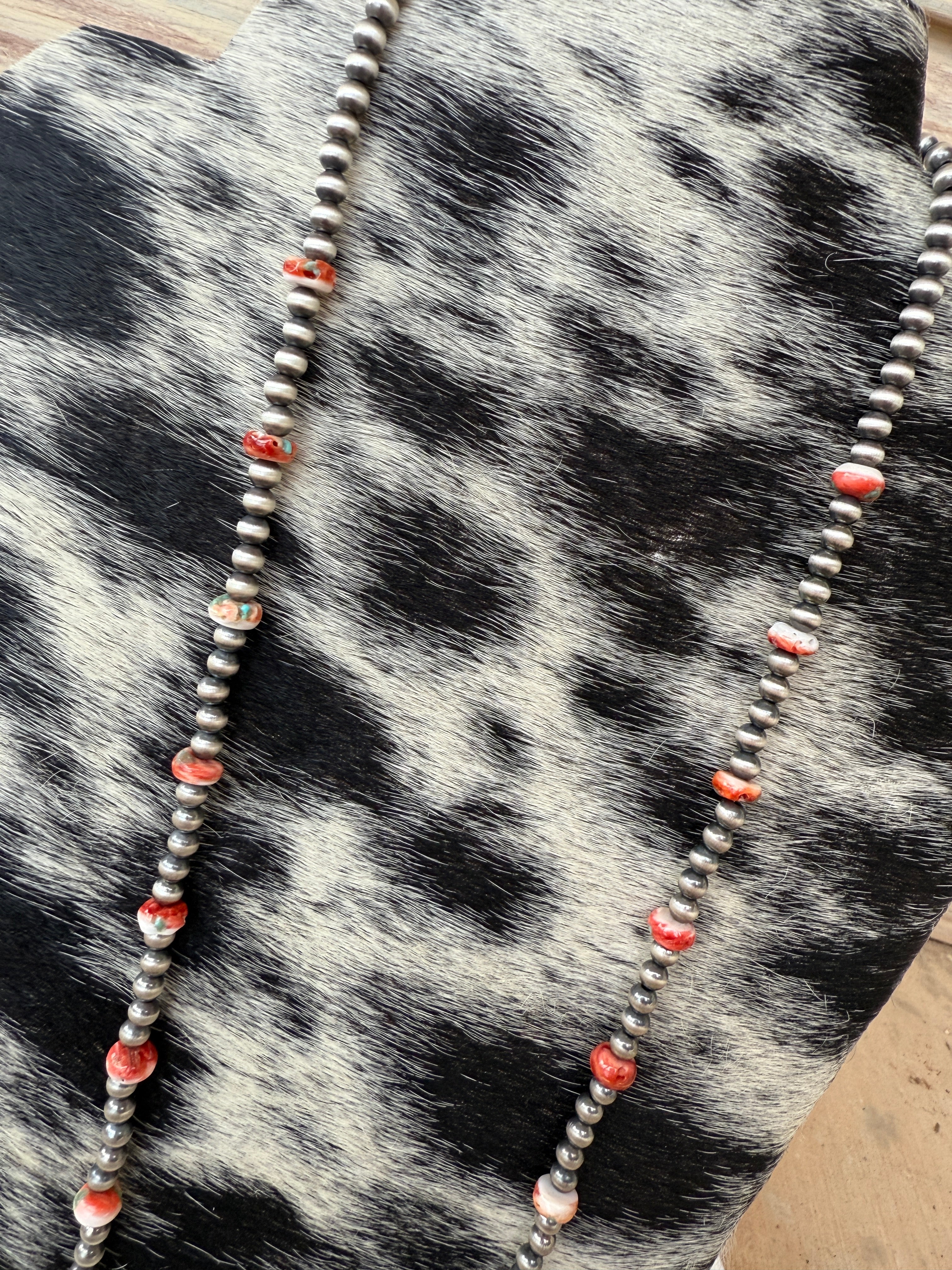 Navajo Pearl & Red Spiny Oyster with Turquoise Inlay Necklace