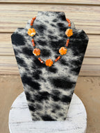 Orange Spiny & Navajo Pearl Saucer Necklace