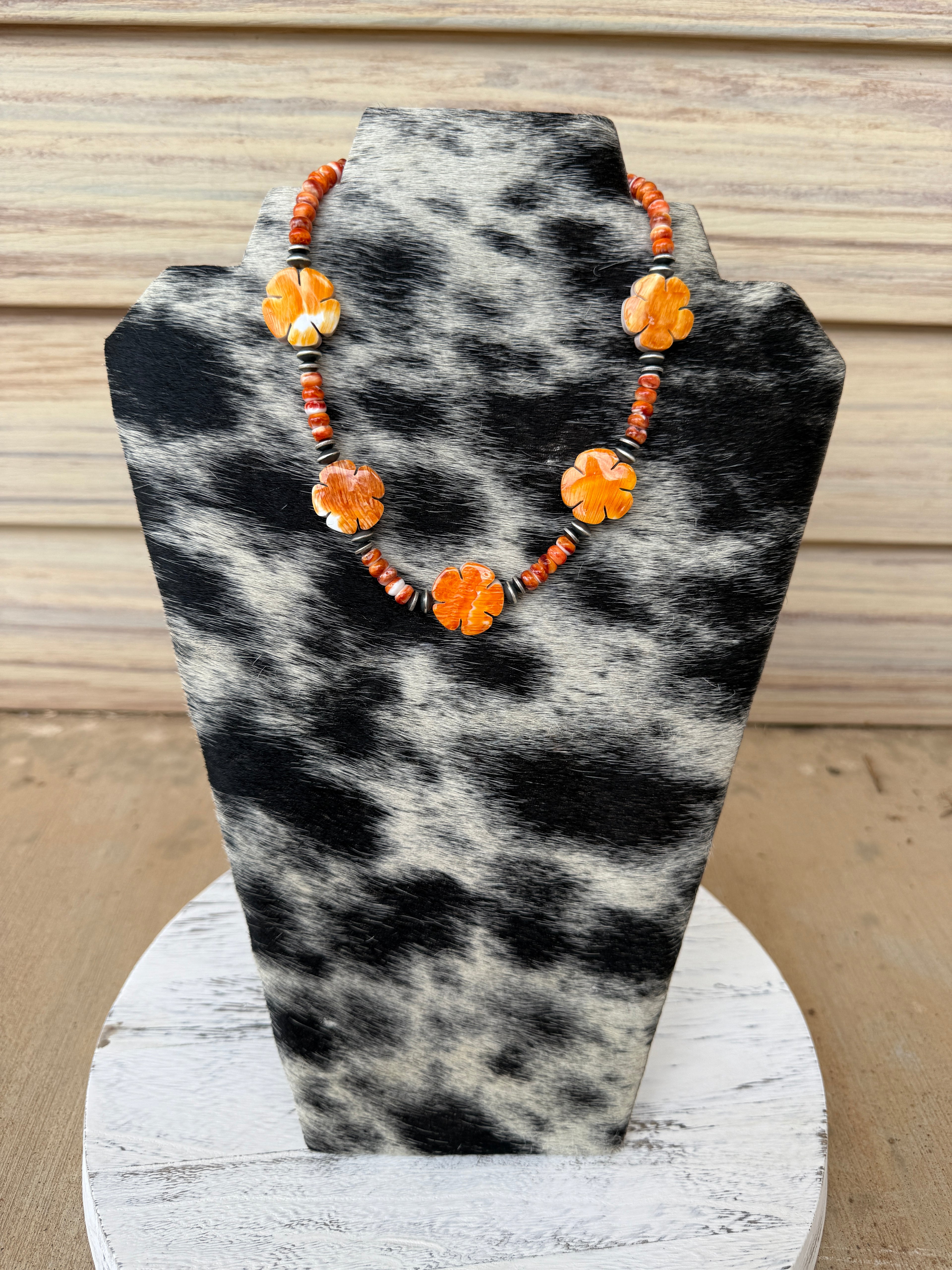 Orange Spiny & Navajo Pearl Saucer Necklace