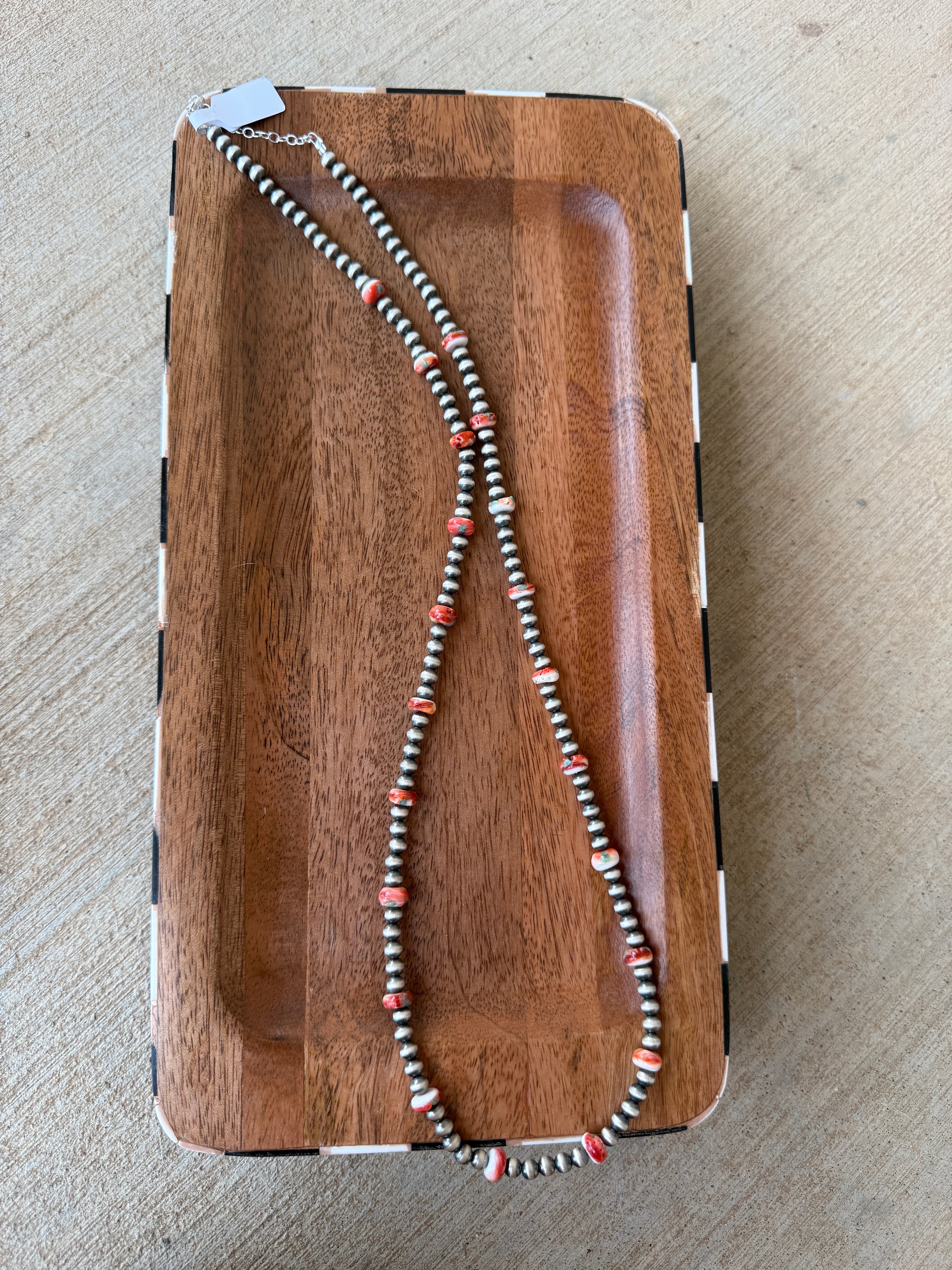 Navajo Pearl & Red Spiny Oyster with Turquoise Inlay Necklace