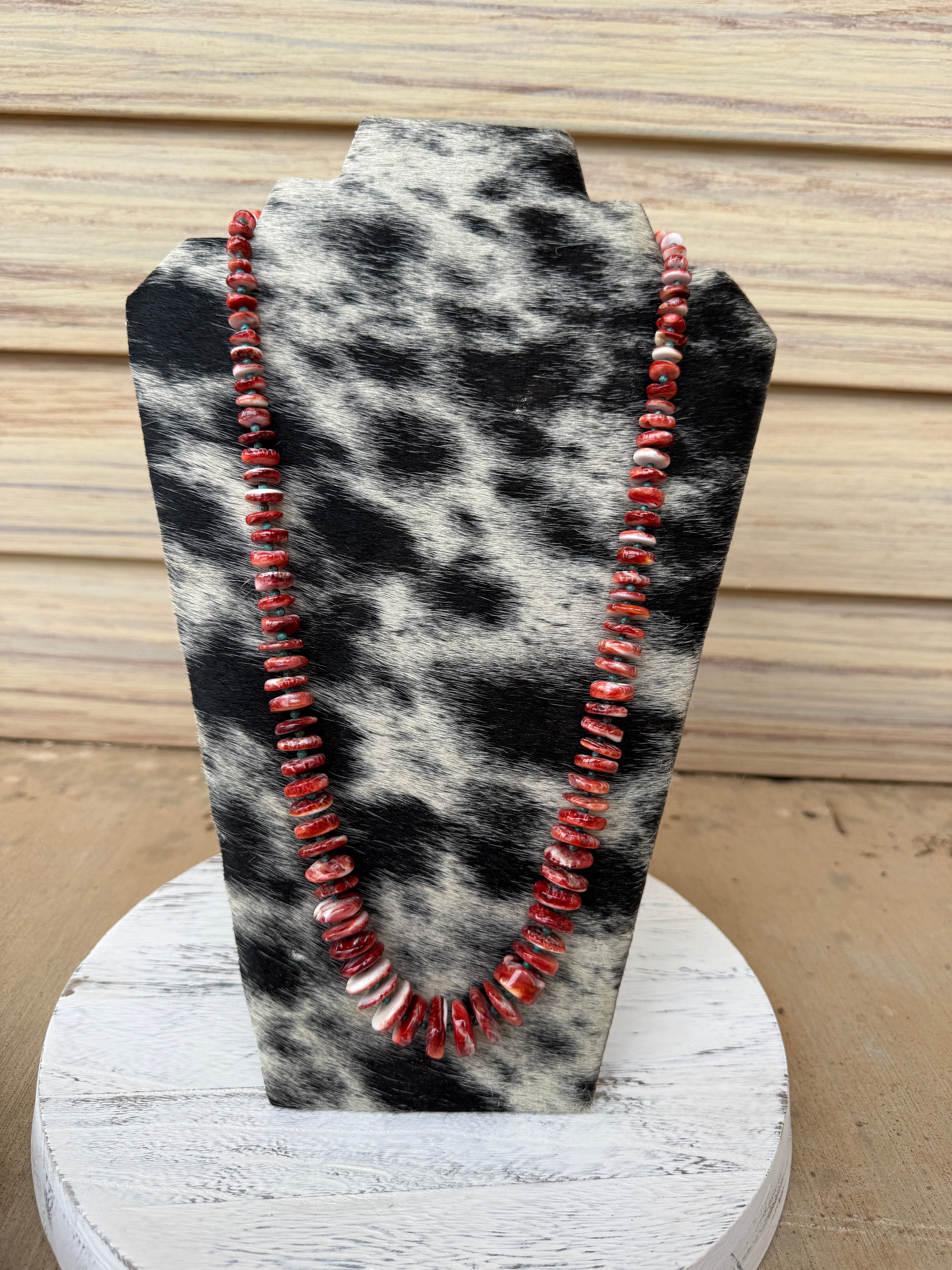 Graduated Red Spiny Oyster & Turquoise Spacers Necklace