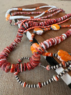 Orange Spiny & Navajo Pearl Saucer Necklace