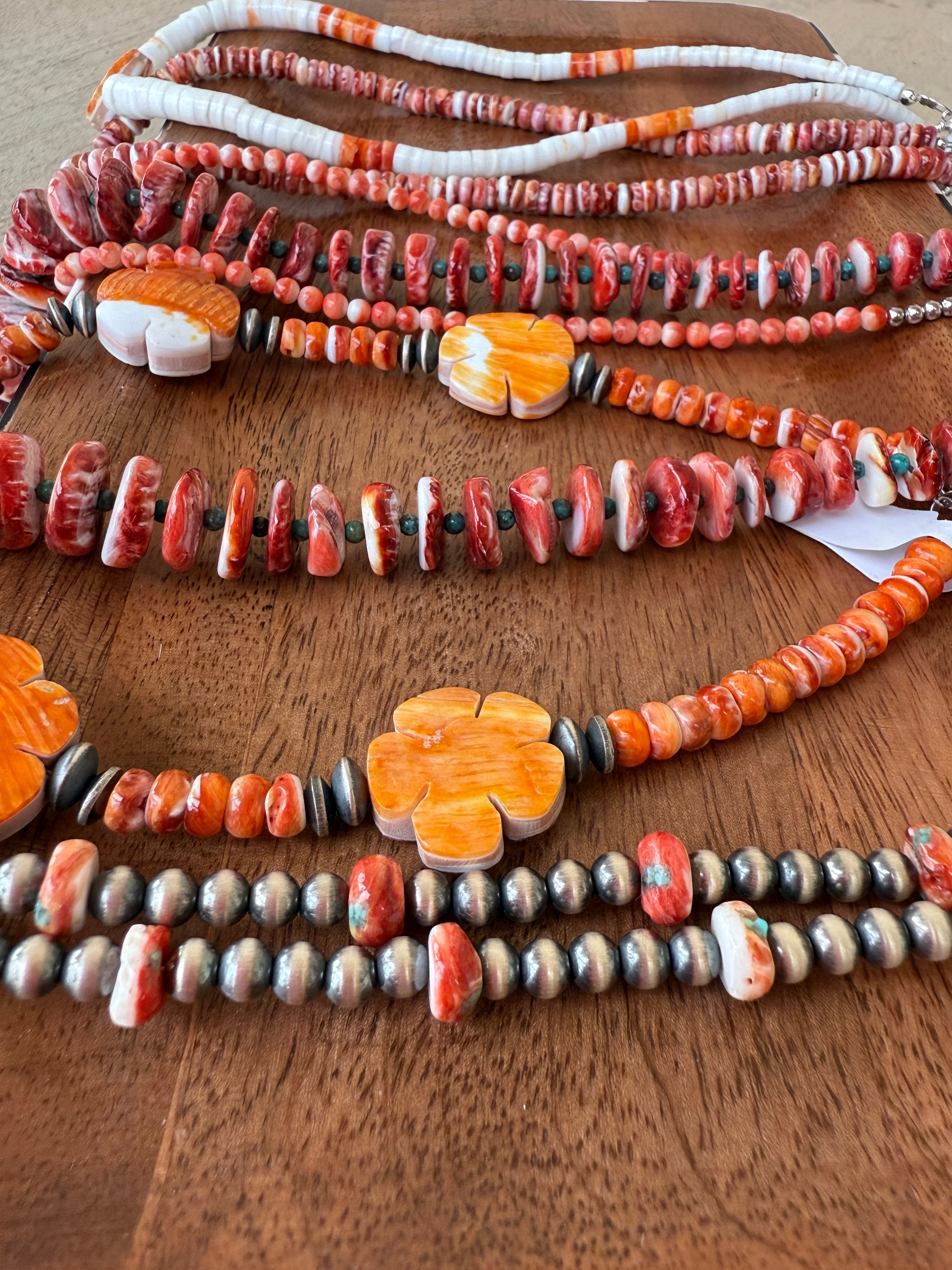 Orange Spiny & Navajo Pearl Saucer Necklace