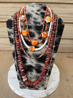 Orange Spiny & Navajo Pearl Saucer Necklace