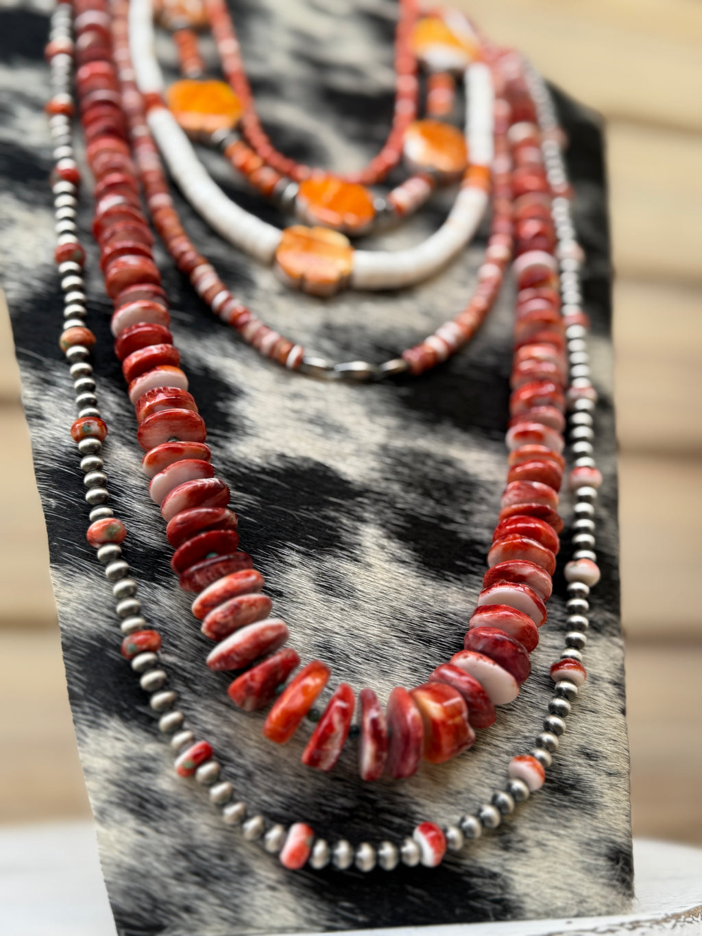 Red & Purple Spiny with Navajo Torpedo Necklace
