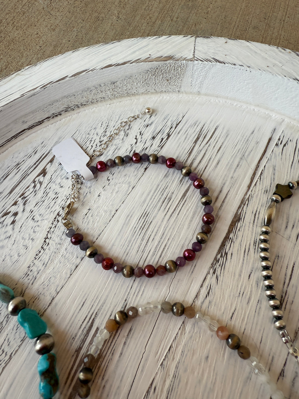 Gemstone, Freshwater Pearl & Navajo Pearl Bracelet