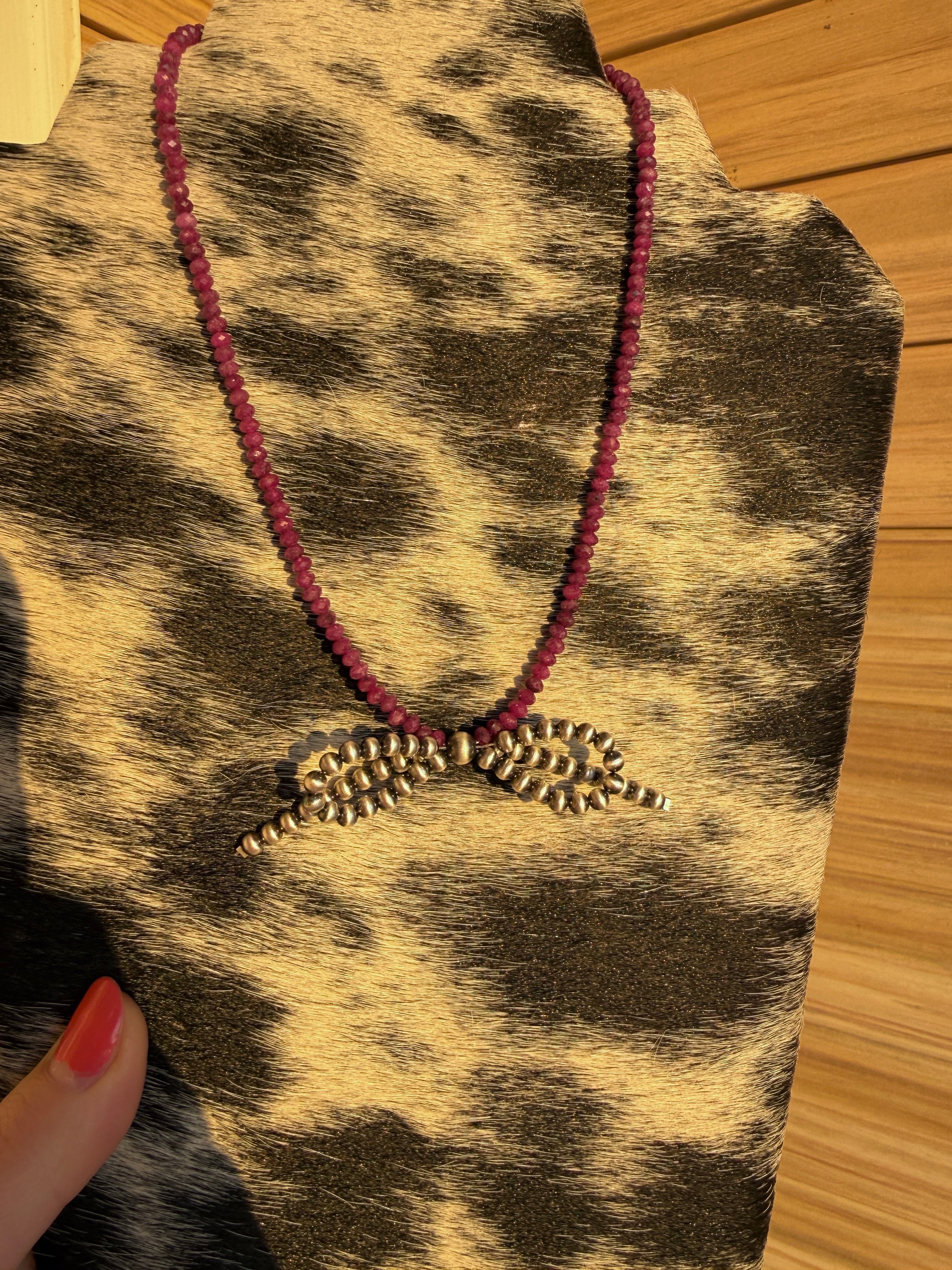 Ruby & Sterling Pearl Bow Necklace