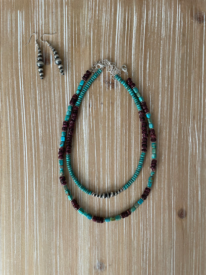 Turquoise, Spiny Oyster & Navajo Pearl Necklace