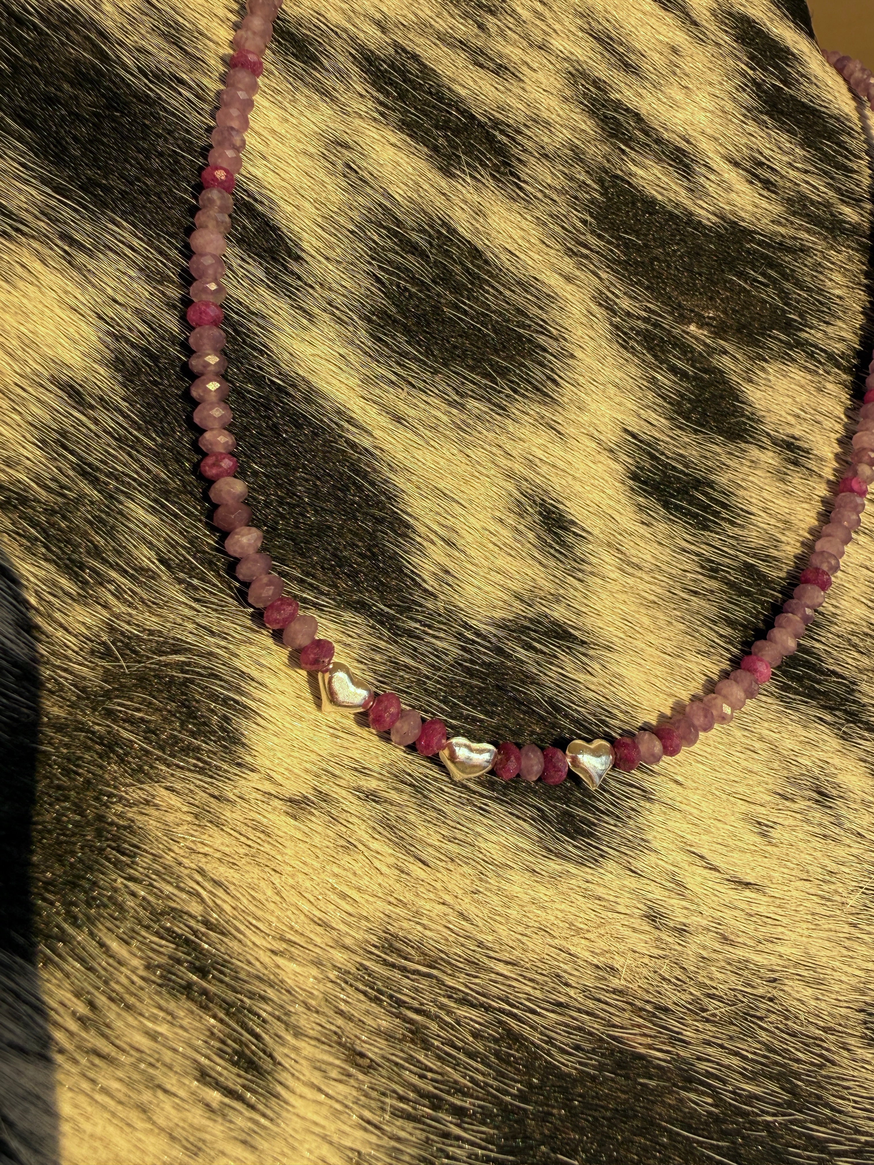 Lepidolite, Ruby & Sterling Heart Necklace