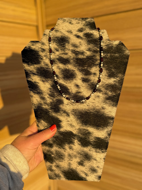 Garnet, Freshwater & Sterling Pearl Necklace