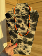 Red & Orange Spiny Oyster & Sterling Pearl Necklace