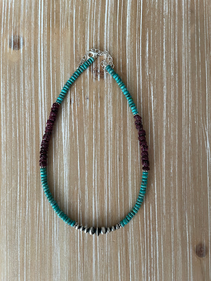 Turquoise, Spiny Oyster & Navajo Pearl Necklace