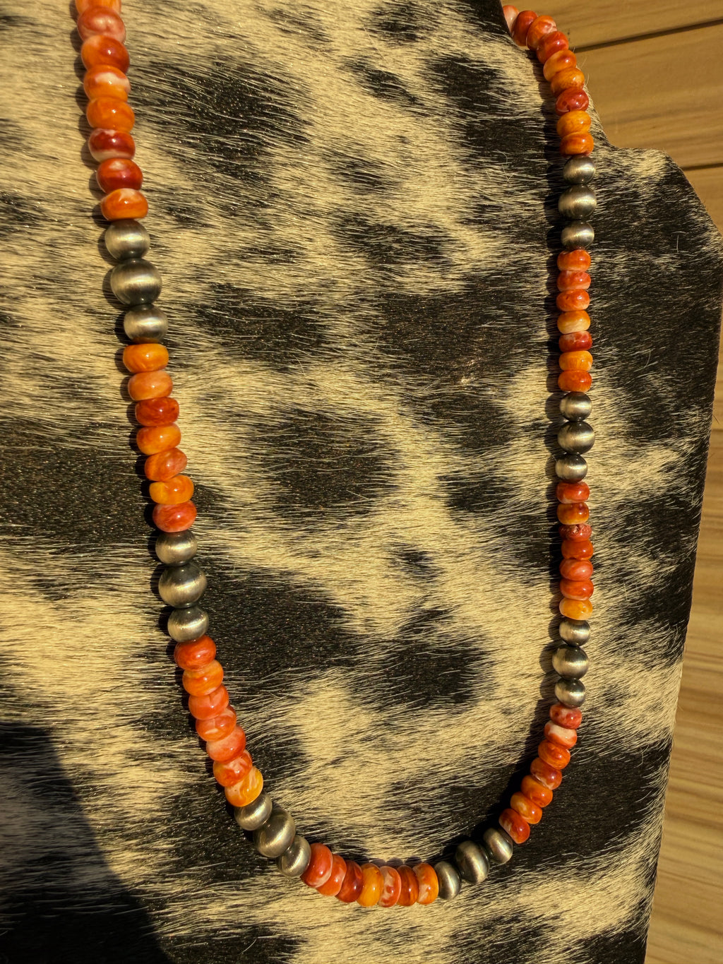 Red & Orange Spiny Oyster & Sterling Pearl Necklace