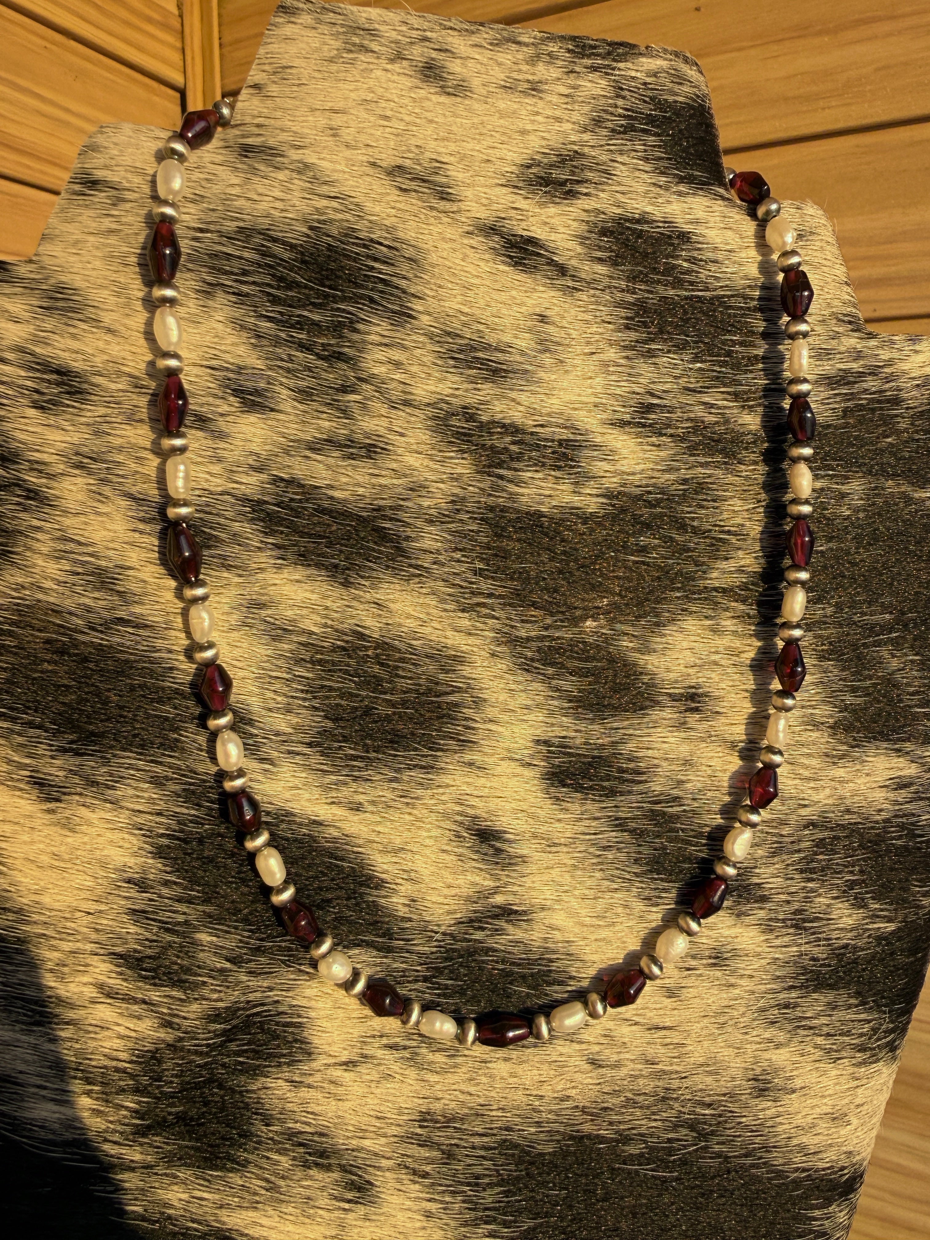 Garnet, Freshwater & Sterling Pearl Necklace