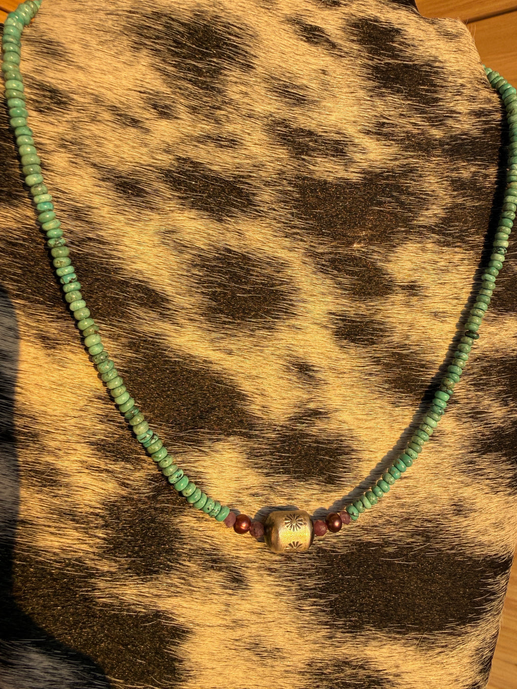 Turquoise, Purple & Stamped Sterling Necklace