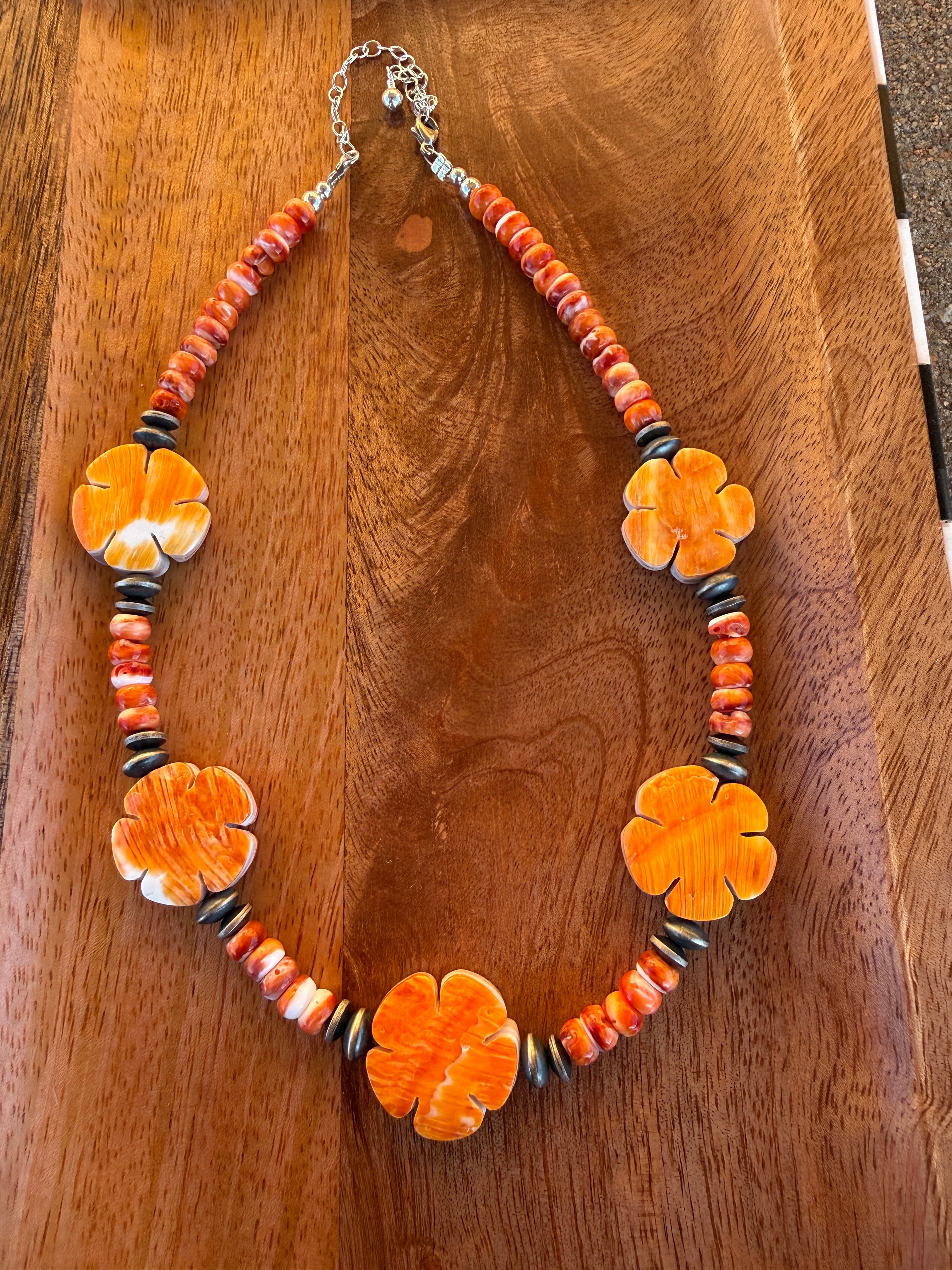 Orange Spiny & Navajo Pearl Saucer Necklace