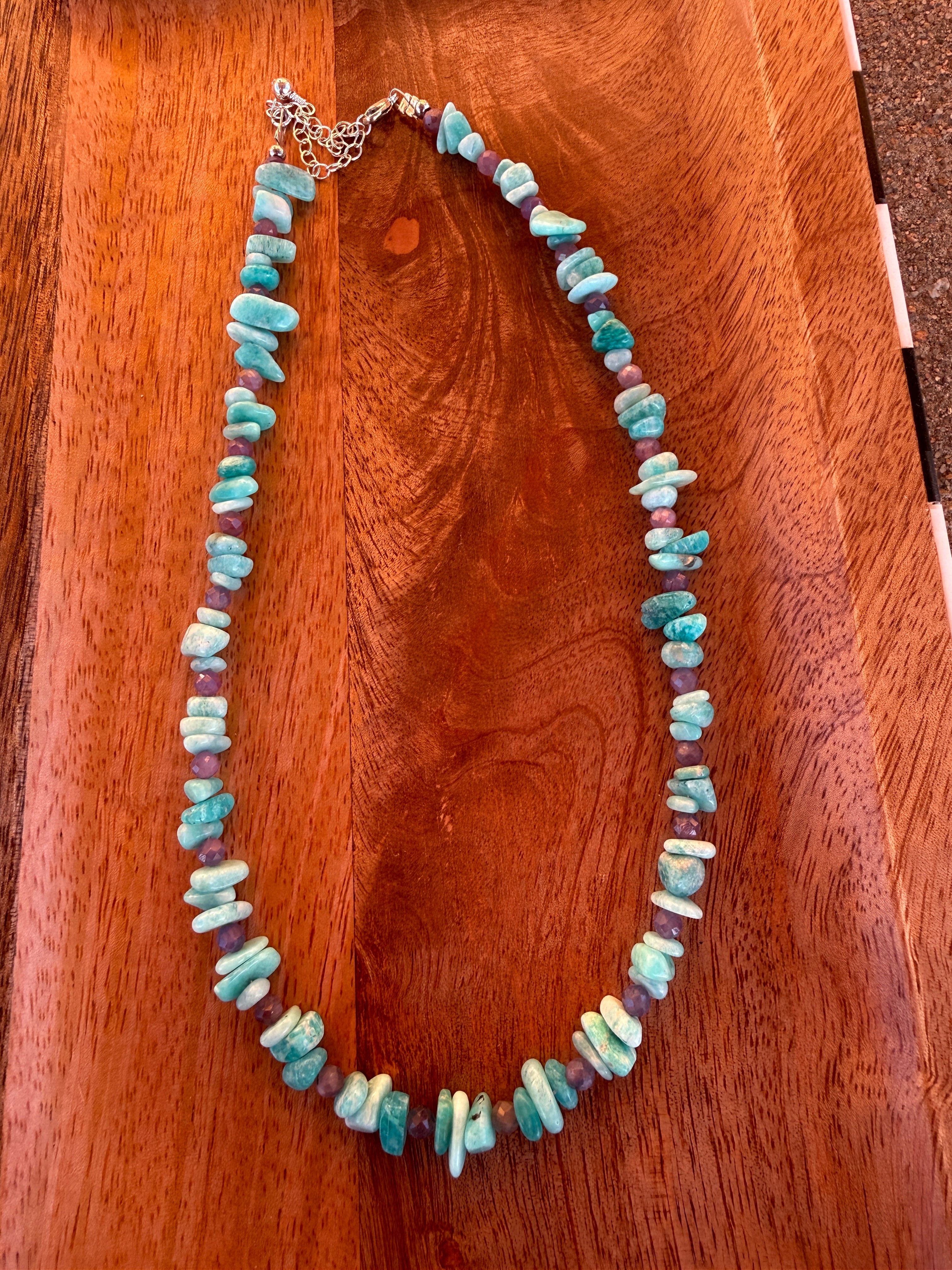 Amazonite & Faceted Pink Ruby Necklace