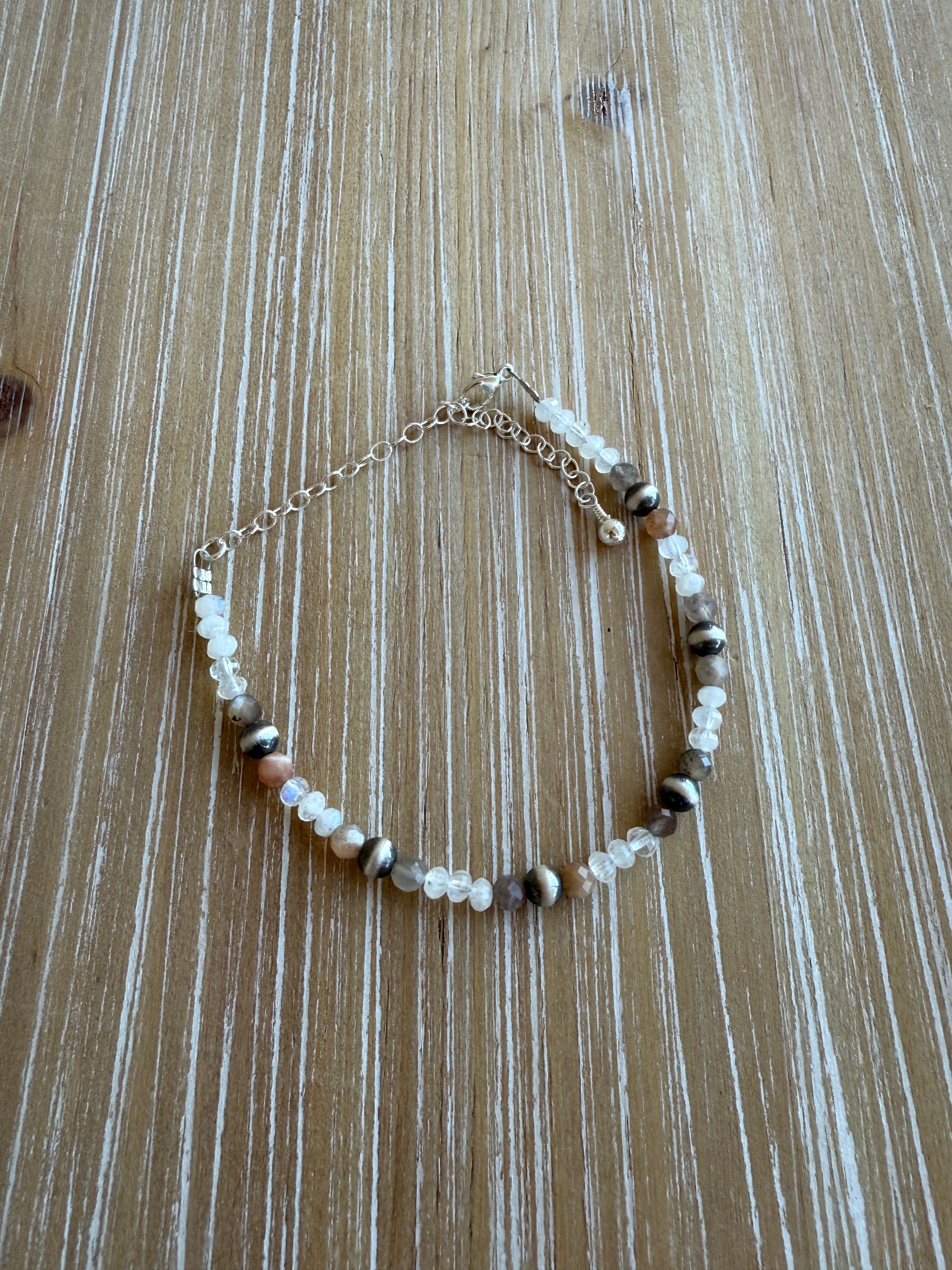Faceted Moonstone & Navajo Pearl Bracelet