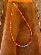 Orange Spiny Oyster, Turquoise & Sterling Heart Necklace