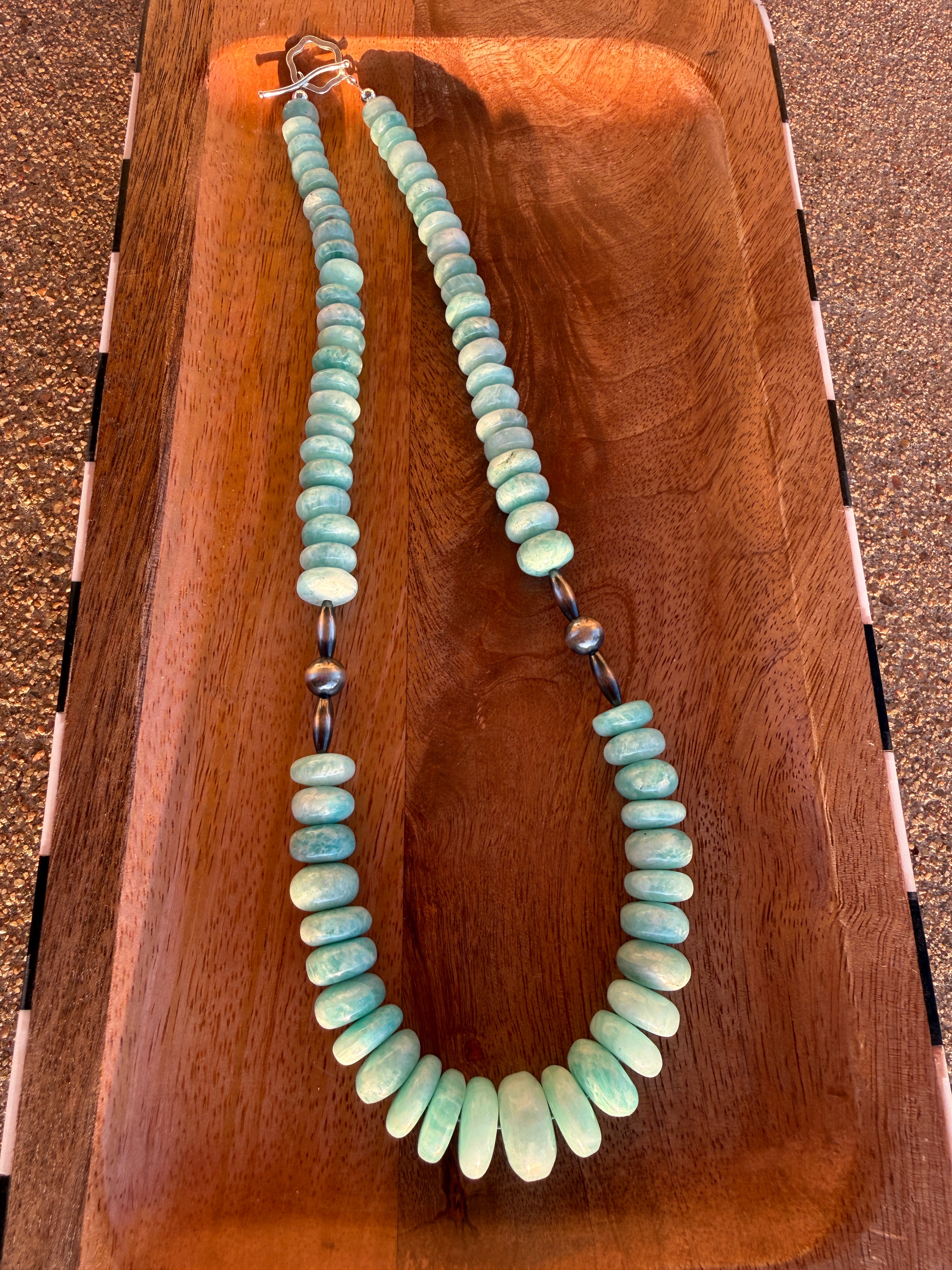 Graduated Amazonite & Sterling Pearl Necklace