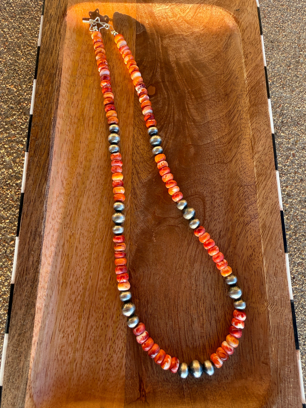 Red & Orange Spiny Oyster & Sterling Pearl Necklace