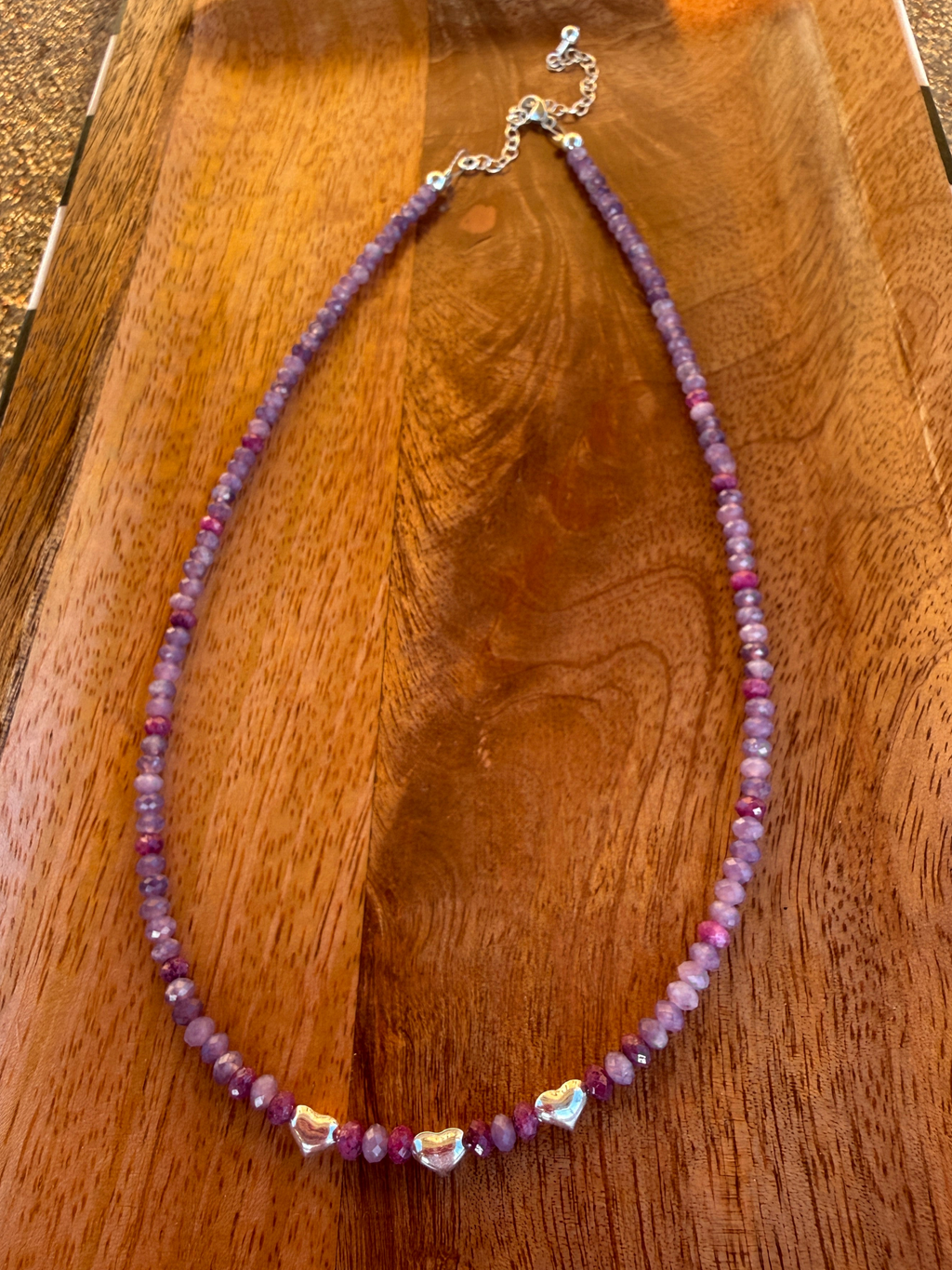 Lepidolite, Ruby & Sterling Heart Necklace