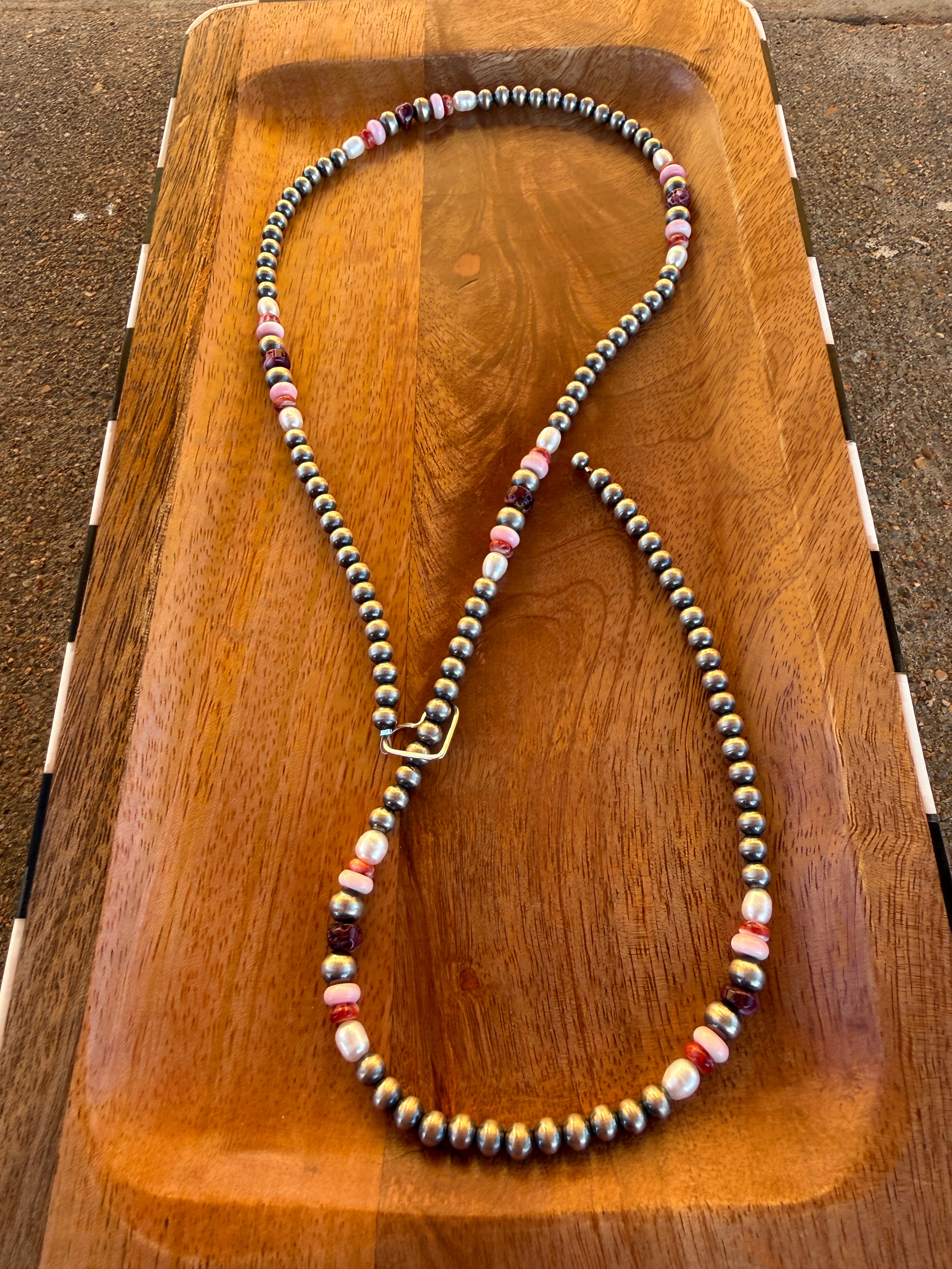 Heart Lariat Spiny Oyster Combo Necklace