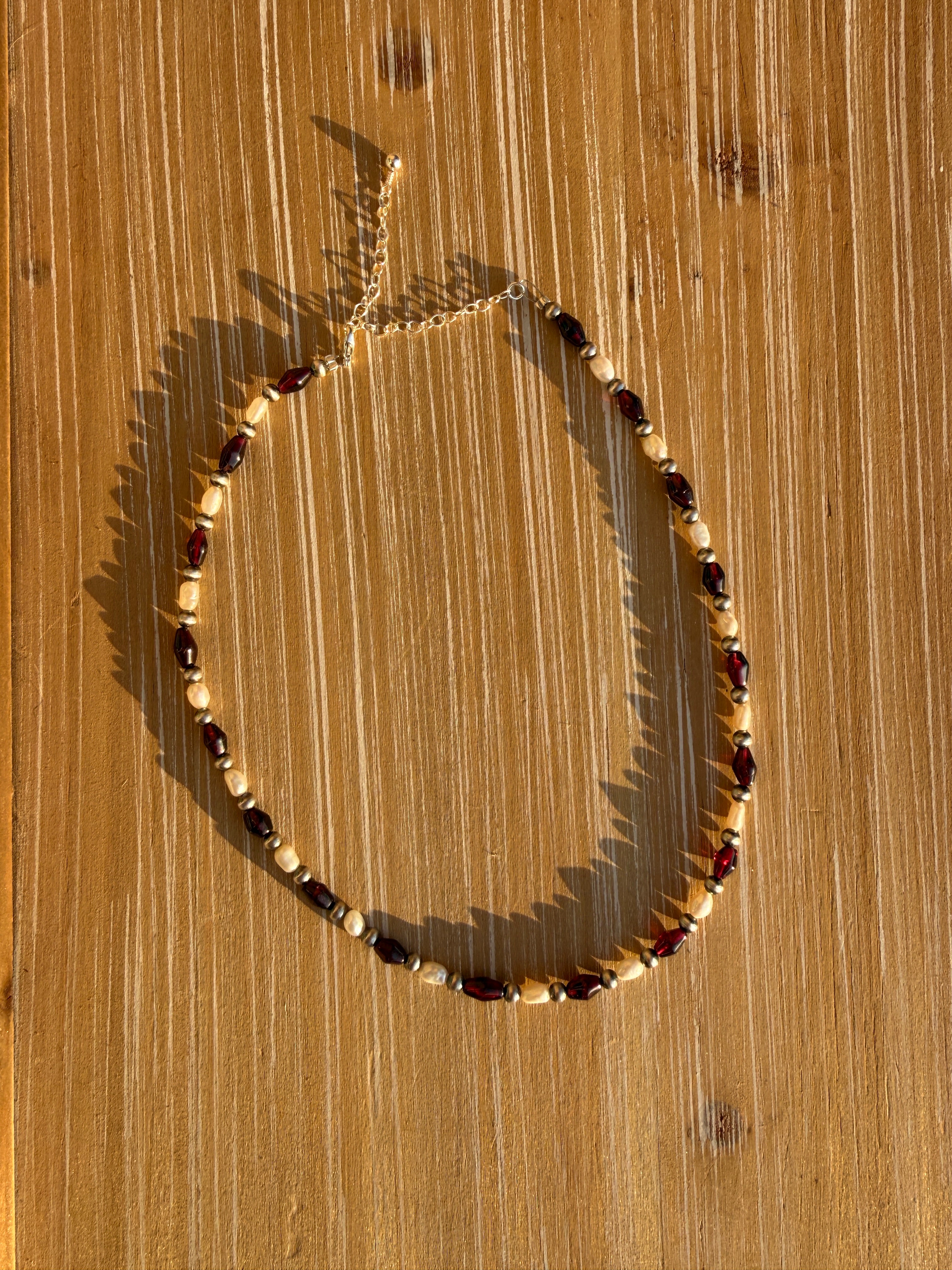 Garnet, Freshwater & Sterling Pearl Necklace