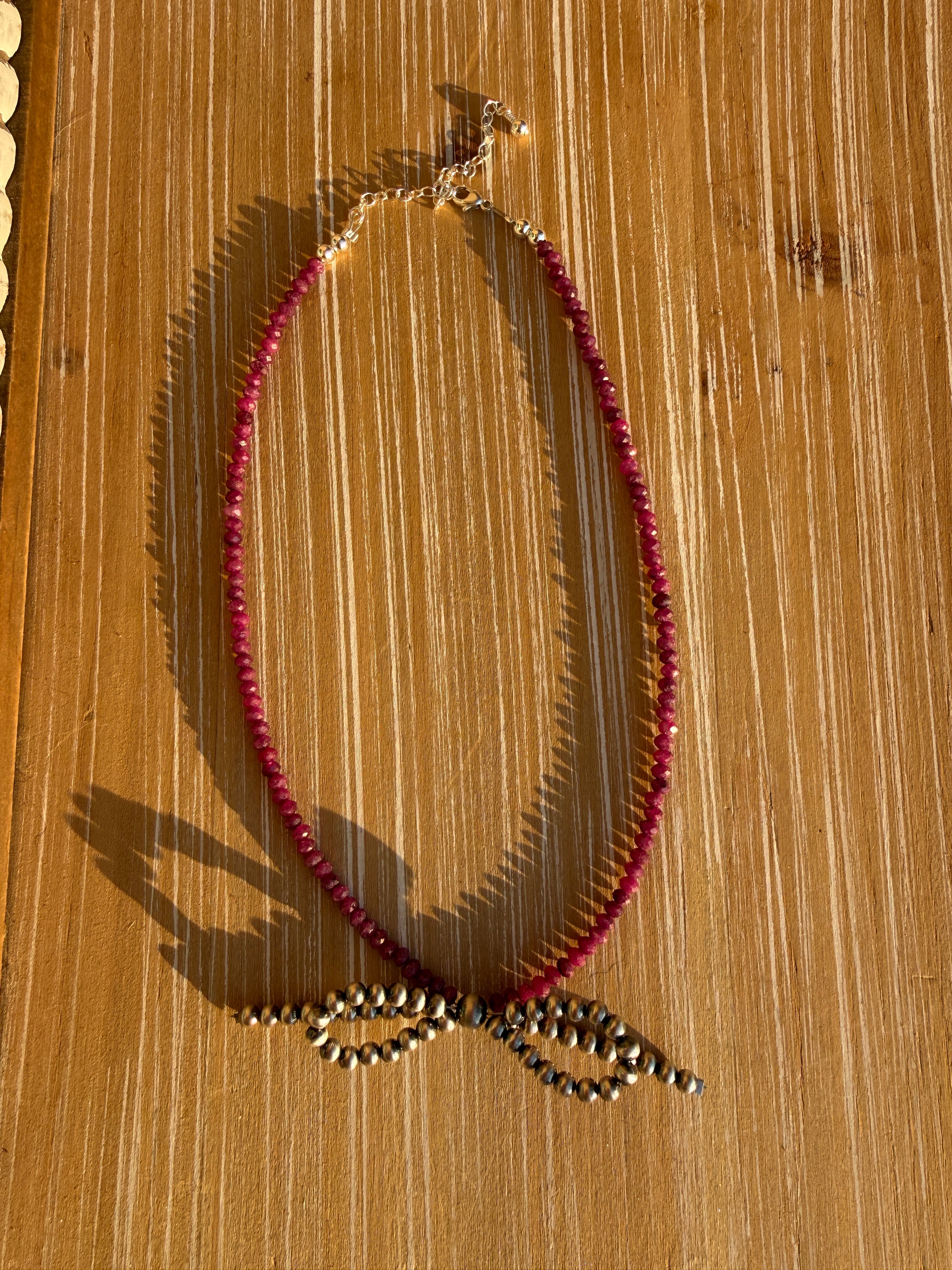 Ruby & Sterling Pearl Bow Necklace