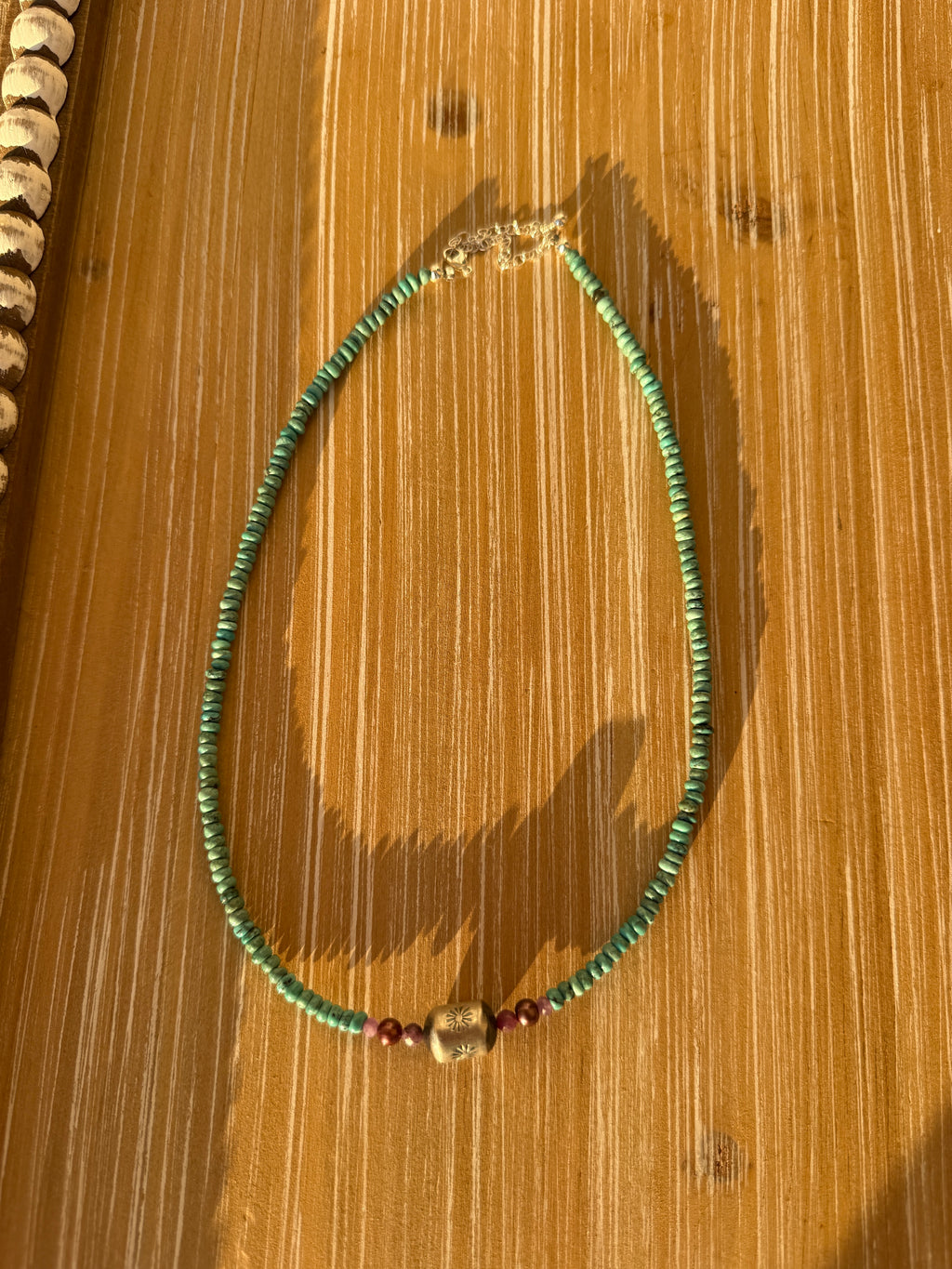 Turquoise, Purple & Stamped Sterling Necklace