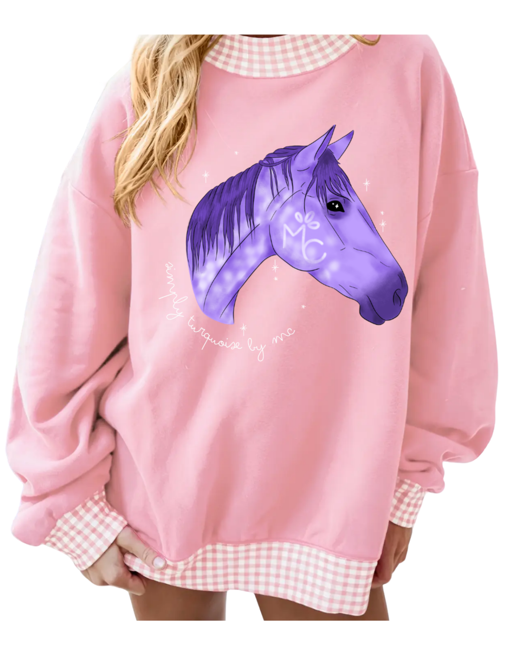 Pink Gingham Mock Neck - 6 Designs - Pre Order