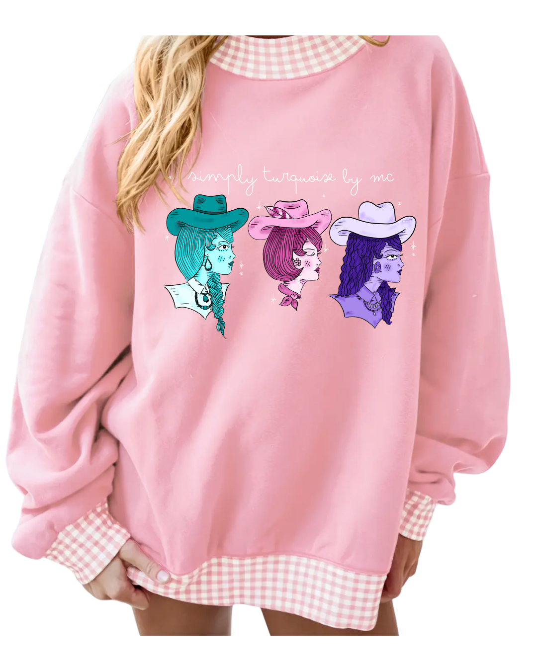 Pink Gingham Mock Neck - 6 Designs - Pre Order