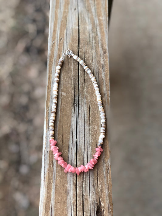 Rhondochrosite & Heishi Necklace